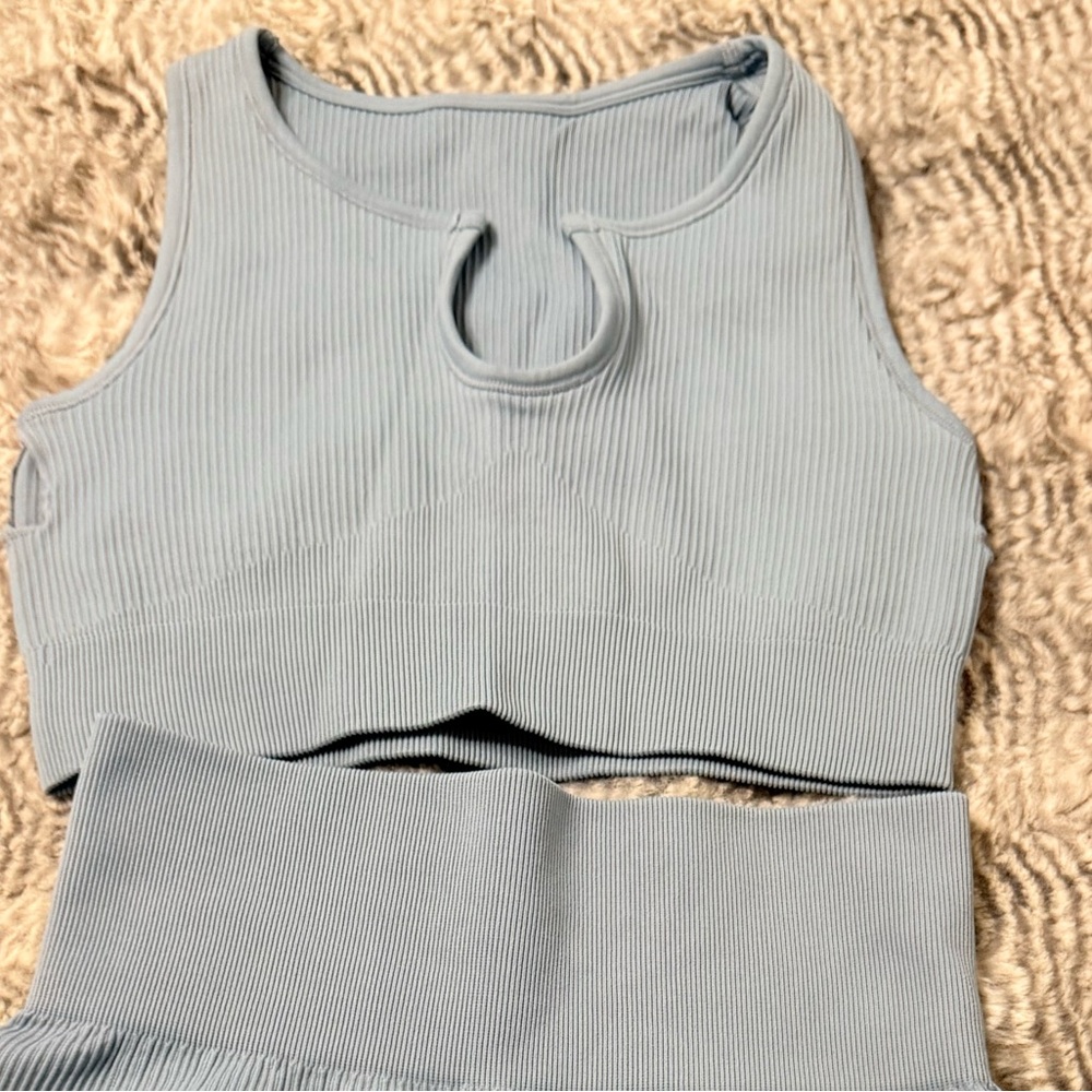 Blue Ribbed Workout Set - Picture 4 of 4